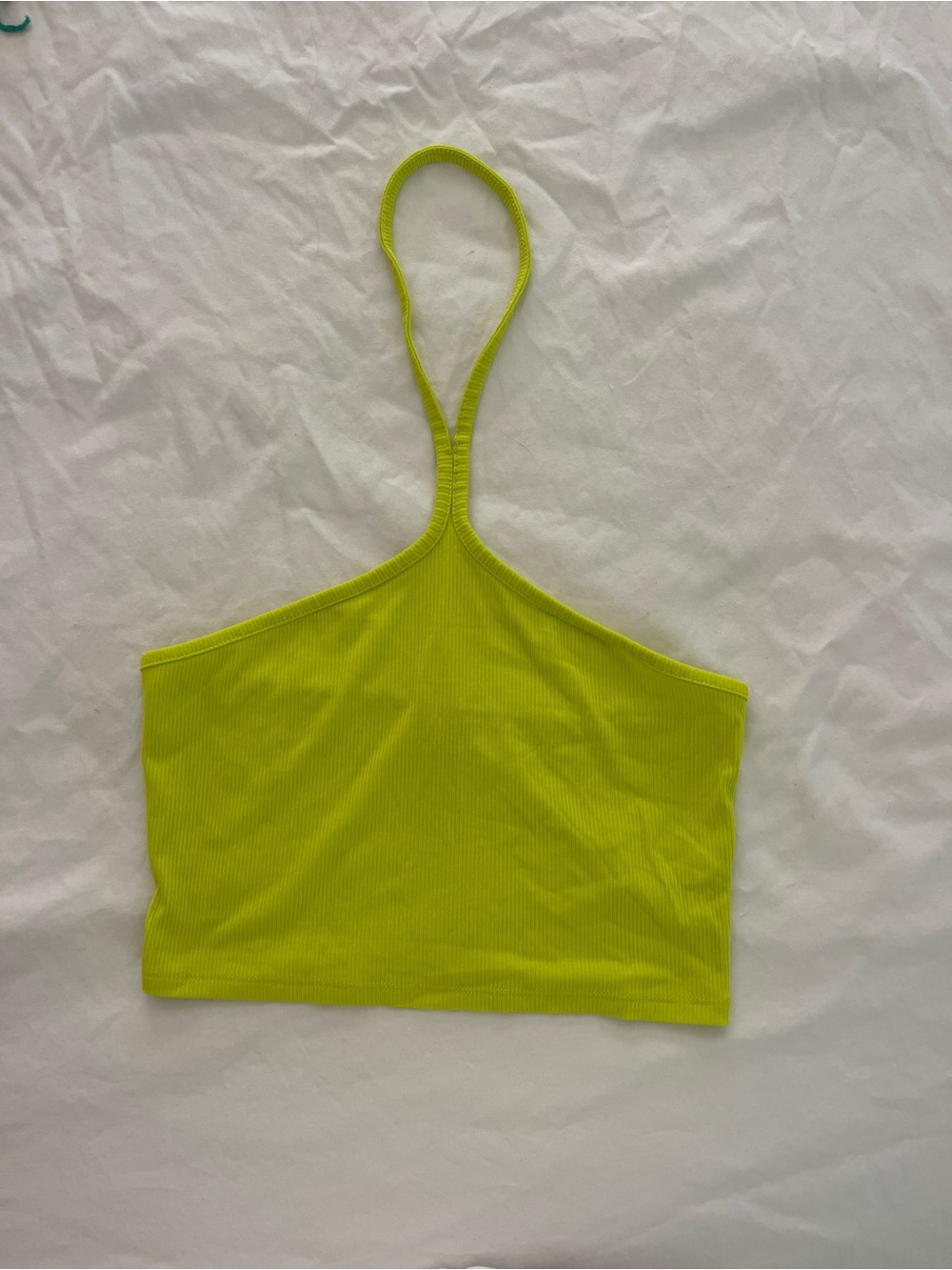 Express Neon Lime Halter Ribbed Crop Top - Women